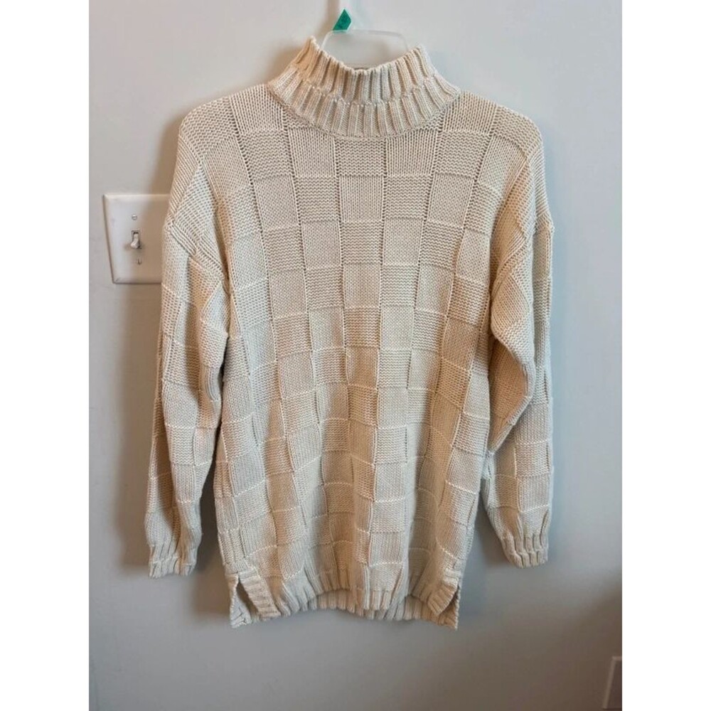 Casual Corner Country Vintage Chunky Cable Knit Sweater Tunic Small Camel
